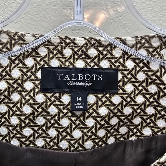 Talbots Geometric Print Button Front Swing Jacket Blazer Office Brown Cream 14 - Picture 6 of 6